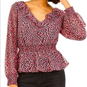 Bar III by Macy’s Red Leopard Peplum V-Neck